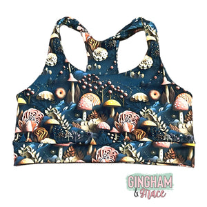 Blue Hues Mushrooms Sports Bra